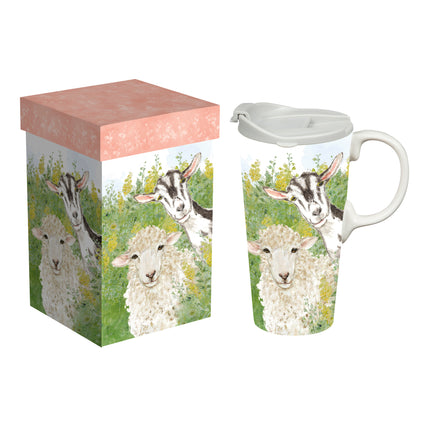 Goat and Sheep Ceramic Travel Cup, 17 OZ., w/box