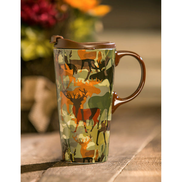 Woodland Camouflage 17 oz Ceramic Travel Cup w/matching box