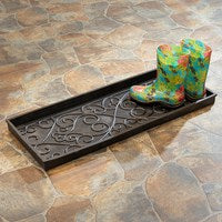 Brass-Brushed Flower Rubber Boot Tray