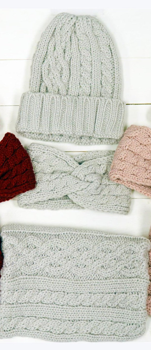 Cable Knit Hat, Scarf, Ear Warmer Set