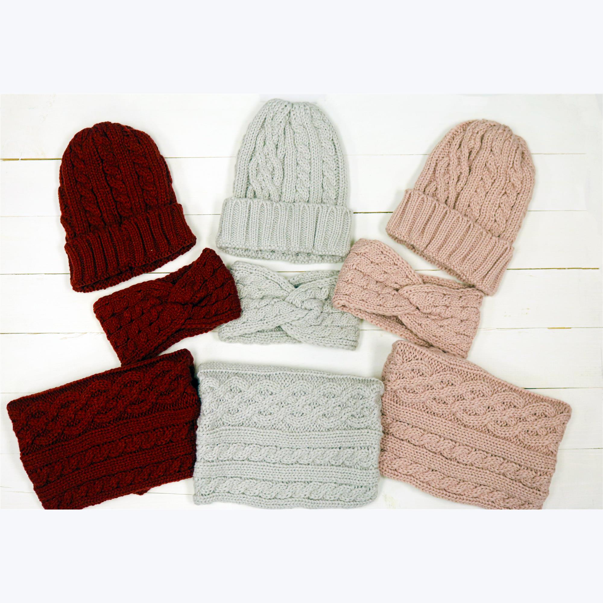 Cable Knit Hat, Scarf, Ear Warmer Set