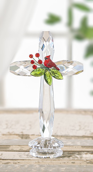 Crystal Expressions standing cross with Christmas Cardinal
