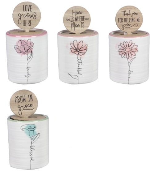 Small Ceramic Planter With Wooden Stake