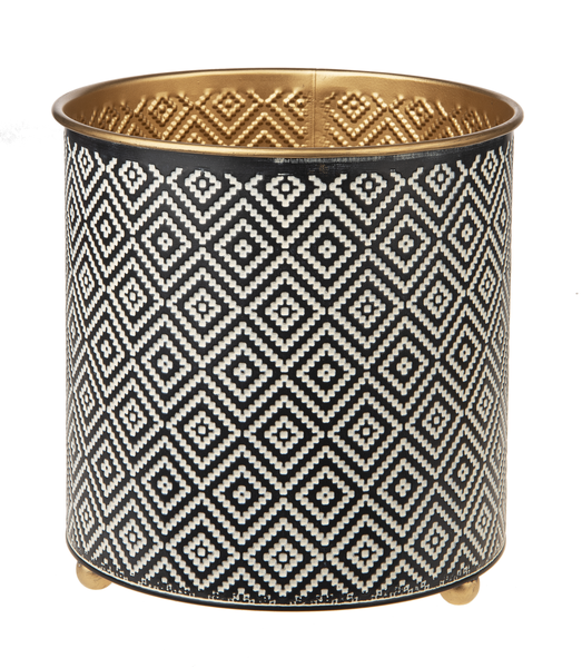 Black & White Woven Geo with Gold Planter
