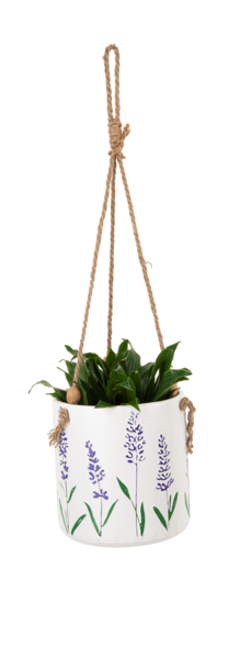 lavender hanging plant Embossed Lavender Round Metal Hanging Planter with Wood Beads – Presents of Mind