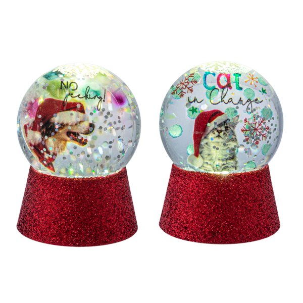 LED Light Up Dog & Cat Mini Shimmers Snow Globes