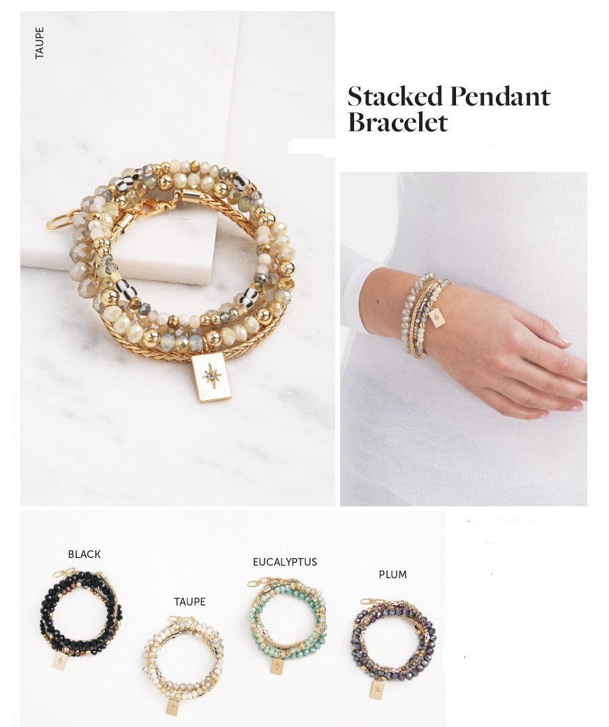 Stacked Pendant Bracelet Set- 4 Pieces