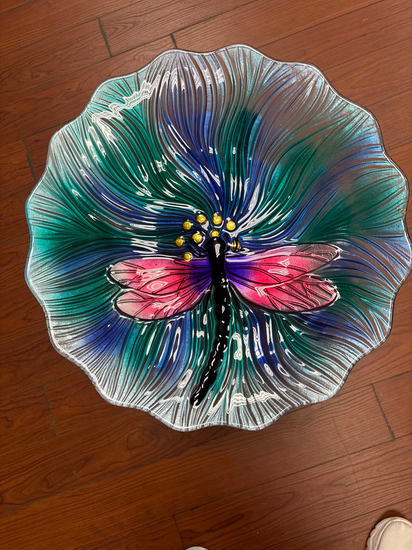 Glass Dragonfly Bird Bath