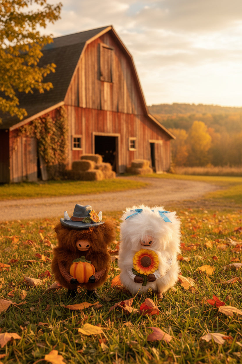 Furry Fall Highland Cow Figurines
