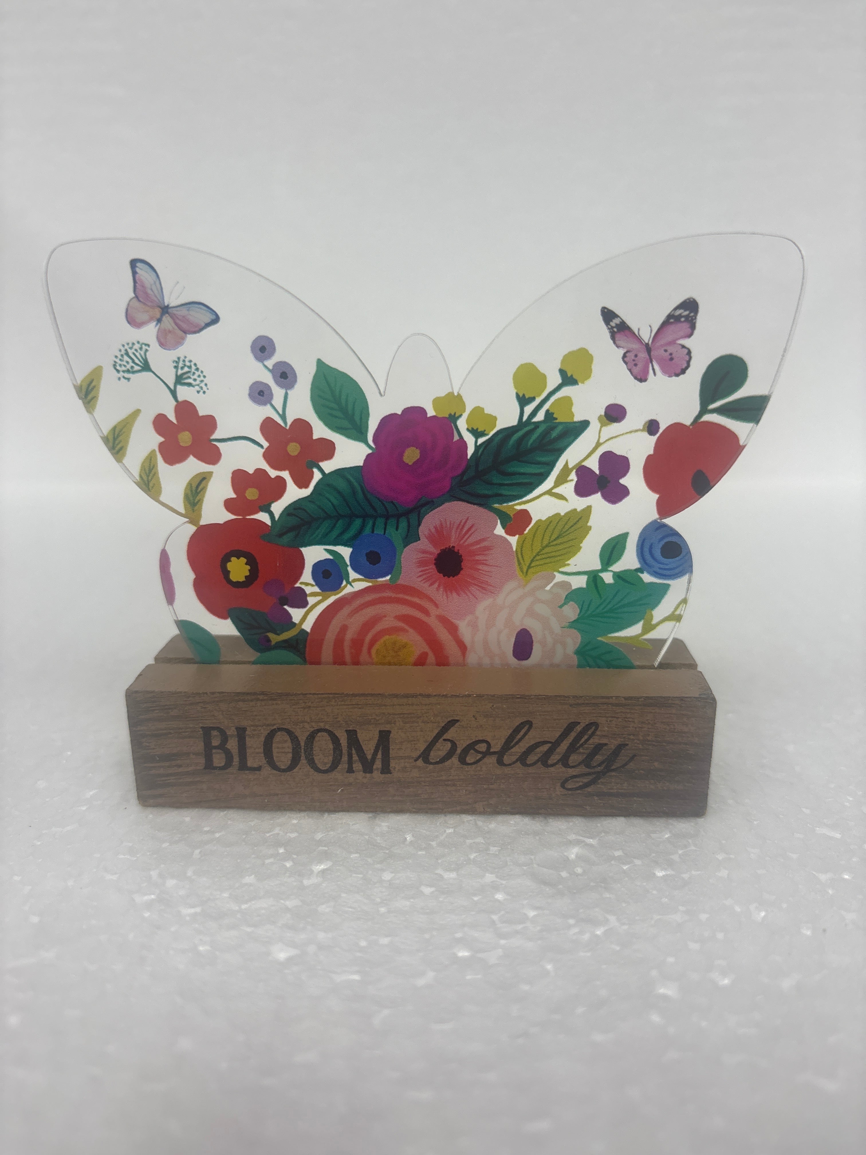 Glass Butterflies and wood talk blocks