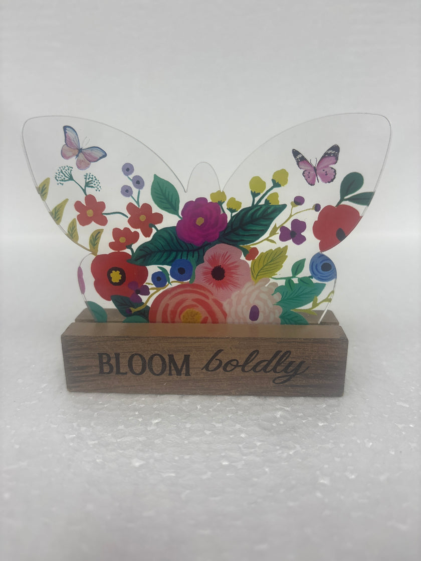 Glass Butterflies and wood talk blocks