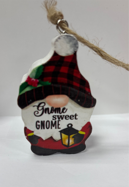 Gnome wooden block ornament