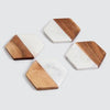 Hexagon Acacia Wood & Marble Coaster - Set of 4
