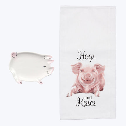 Ceramic Pig shaped dish with matching cotton towel.