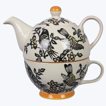 Stoneware Hand Stamped Teapot with a Cup