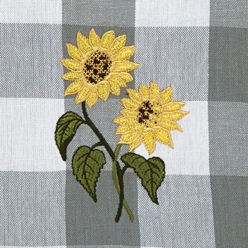 Wicklow Check Embroidered Sunflower Decorative Dishtowel