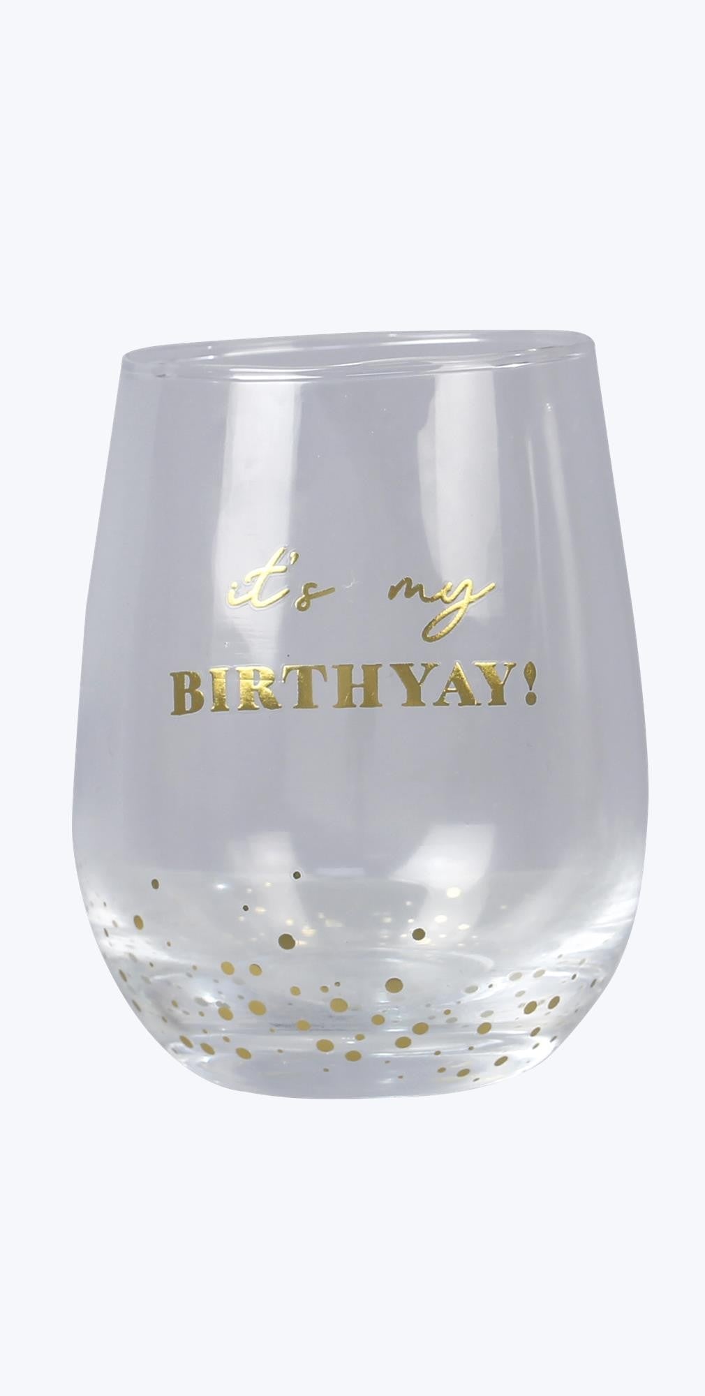 Happy Birthday stemless wine glass