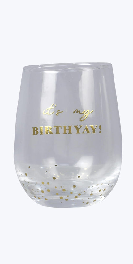Happy Birthday stemless wine glass