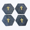 Marble Hexagon Coaster with Brass Cross Inlay Set of for