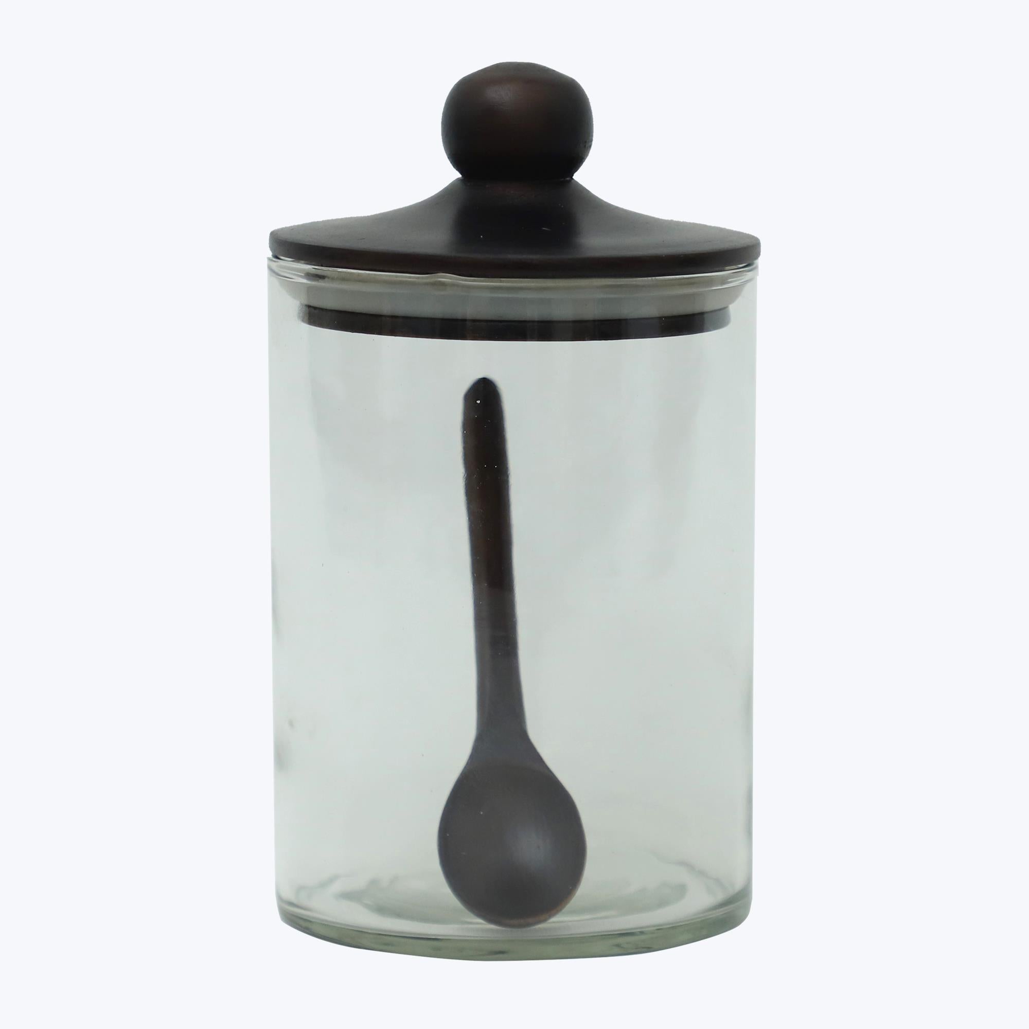 Glass Canister with Wood Lid and Spoon