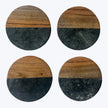 Green marble and wood coaster set of four