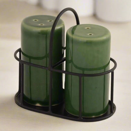 Ceramic Salt & Pepper Shaker with Metal Holder