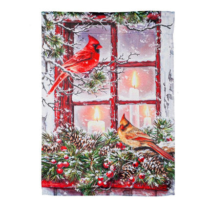 Christmas Cardinal in the window garden flag