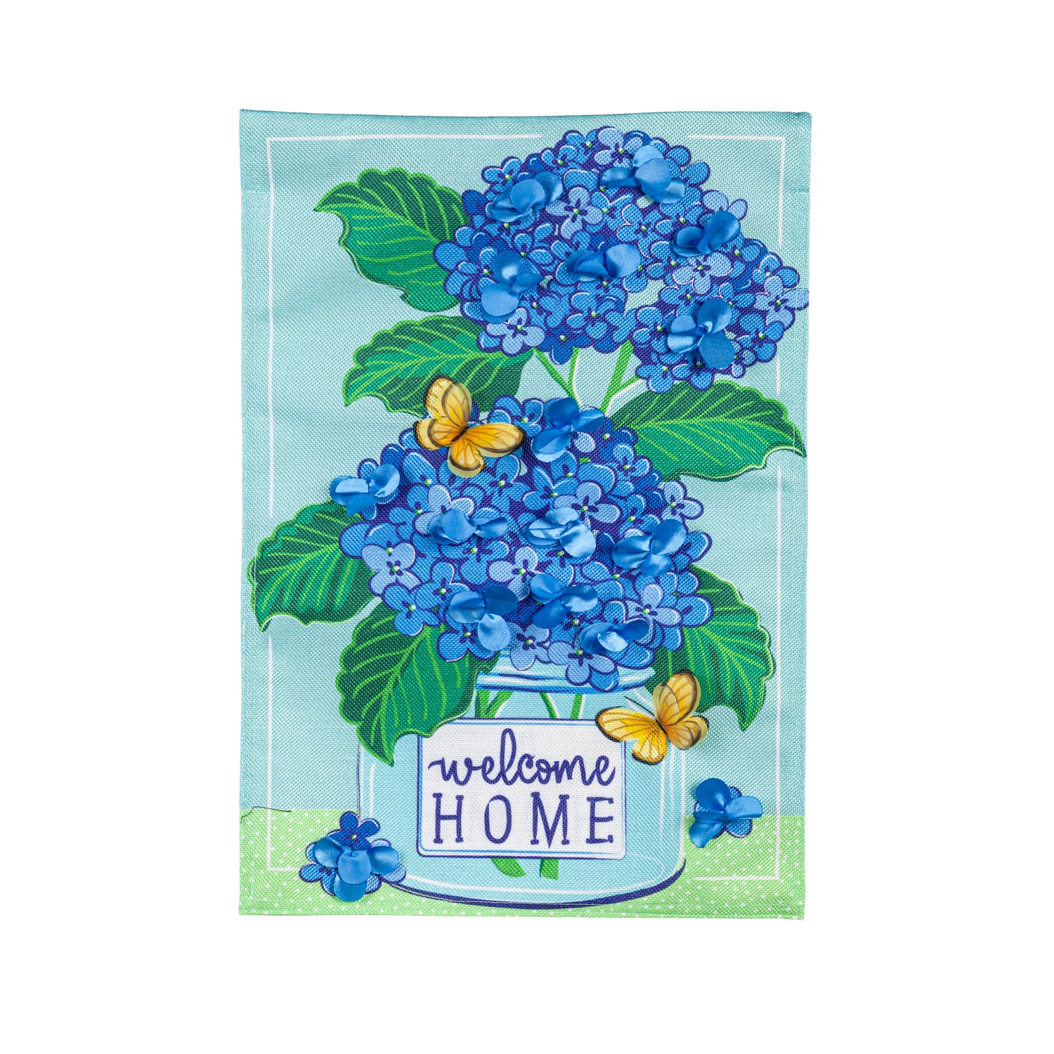 Welcome Home Hydrangeas Burlap House Flag