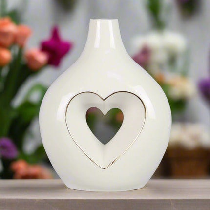 Ceramic Vase w/ Gold Trimmed Heart Shape Cutout