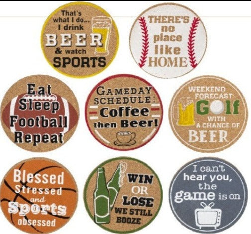 Humorous Sports Themed Cork Coasters