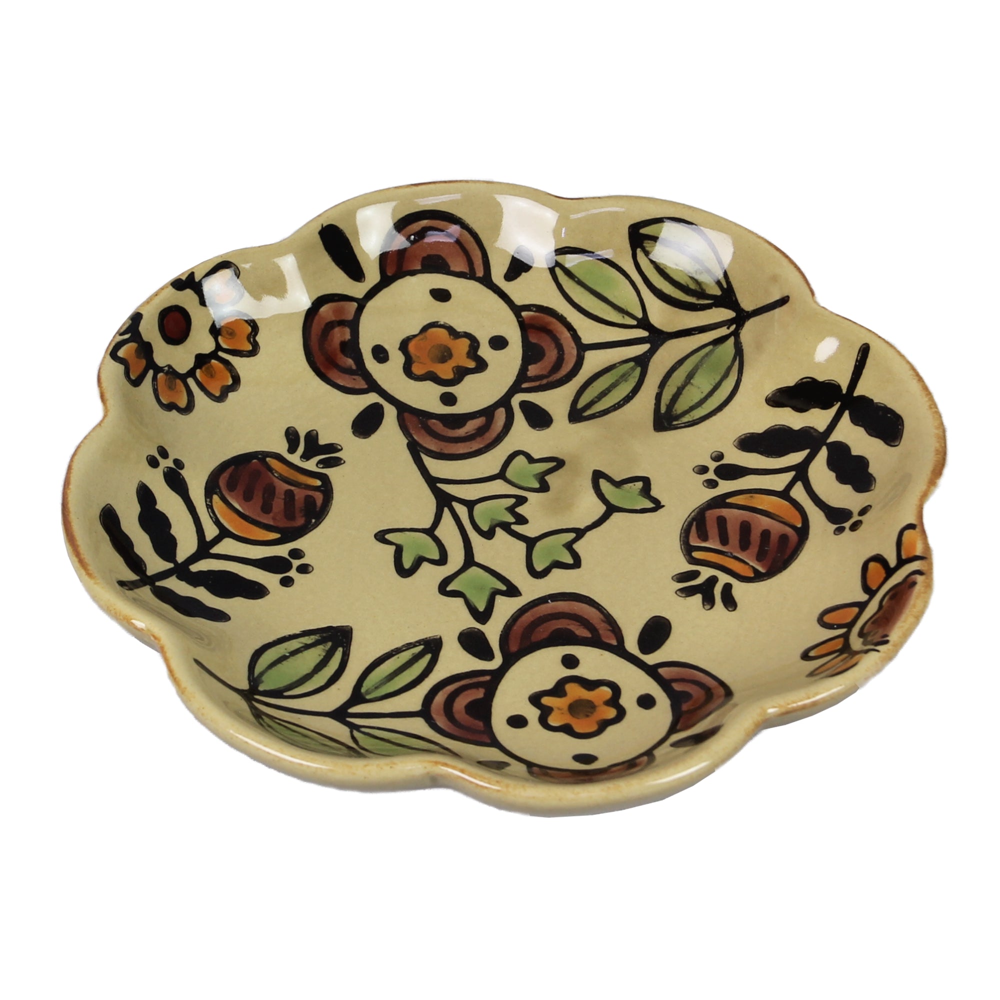 Stoneware trinket dish with Folk art design