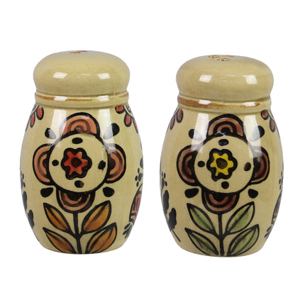 Stoneware Folk Art Salt and Pepper Shakers