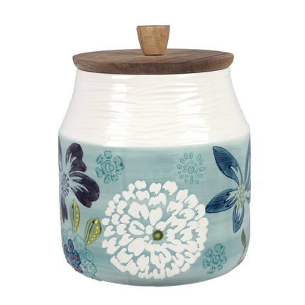 Stoneware wax resist floral canister