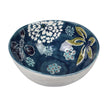 Stoneware Dark Blue Bowl 16oz with Wax Resist Floral Design
