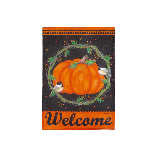 Chickadee and pumpkin Burlap garden flag