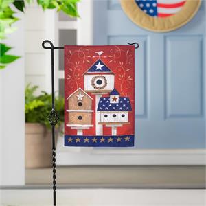 Red, White, Blue Birdhouse Burlap Garden Flag