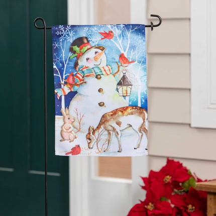 Sweet Snowman and Friends Suede Garden Flag