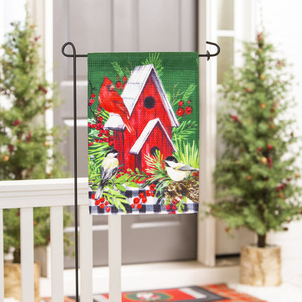 Christmas Cardinal Birdhouse Waffle Garden Flag