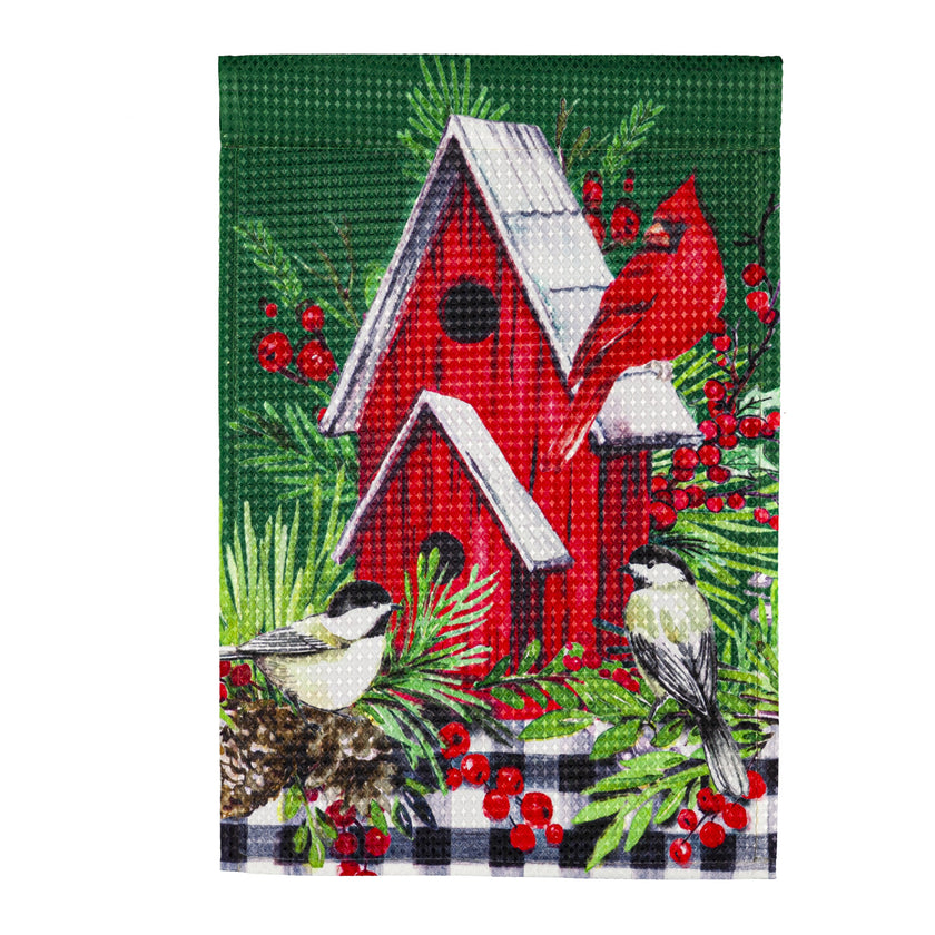 Christmas Cardinal Birdhouse Waffle Garden Flag