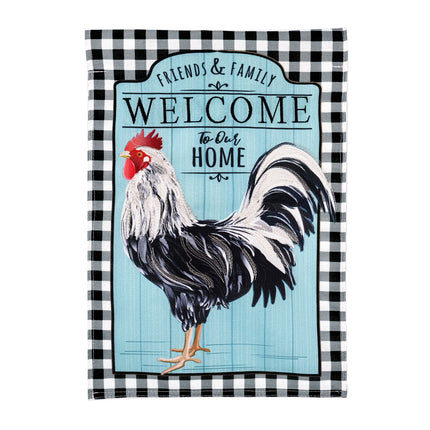 Black and White Rooster Garden Burlap Flag