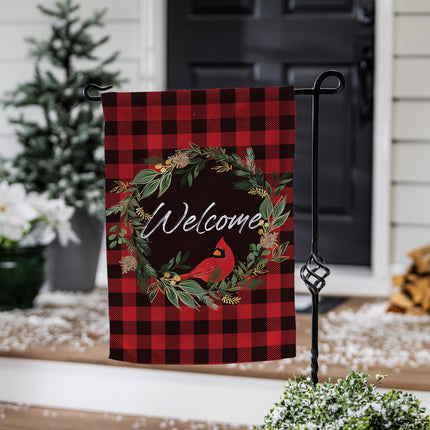 Welcoming Cardinal Wreath Burlap Garden Flag