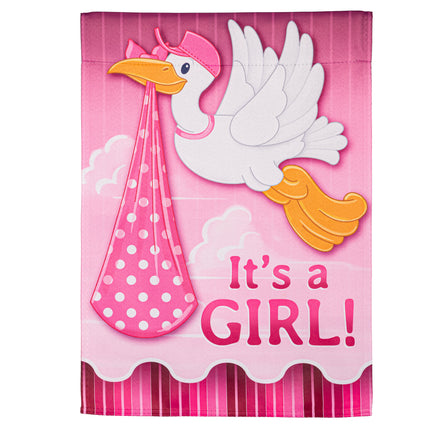 Stork with Special Delivery Suede Garden Flag, Girl