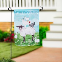 Evergreen Welcome Farm Friends Suede Garden Flag