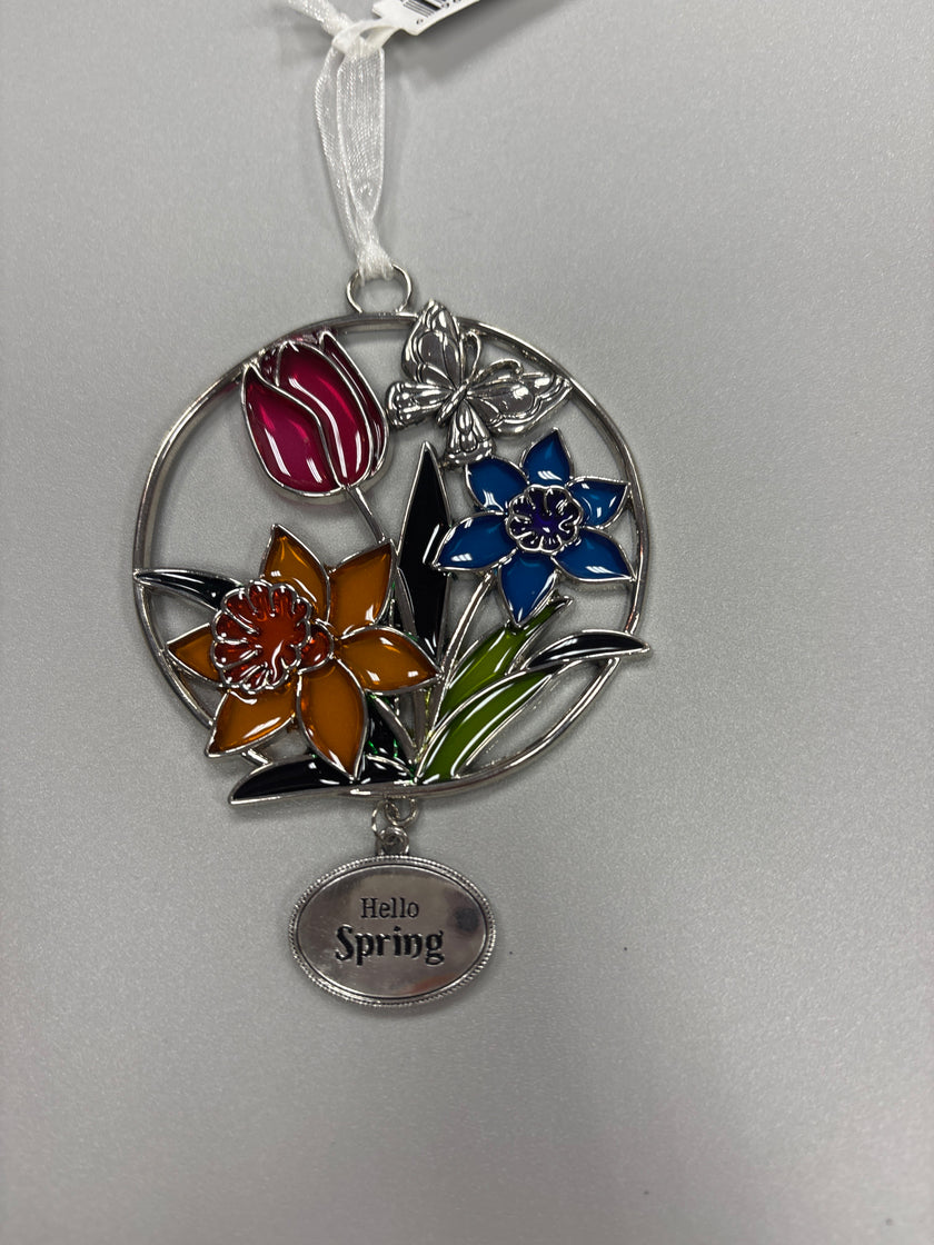 Floral stained glass keepsake ornaments