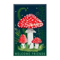 Welcome Friends Mushroom Applique Garden Flag