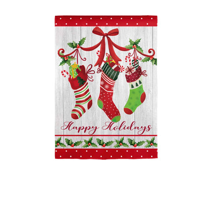 Happy Holidays Stocking Applique Garden Flag