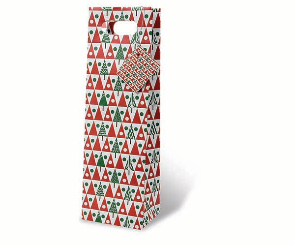 Printed Paper Wine Bottle Holiday Gift Bag