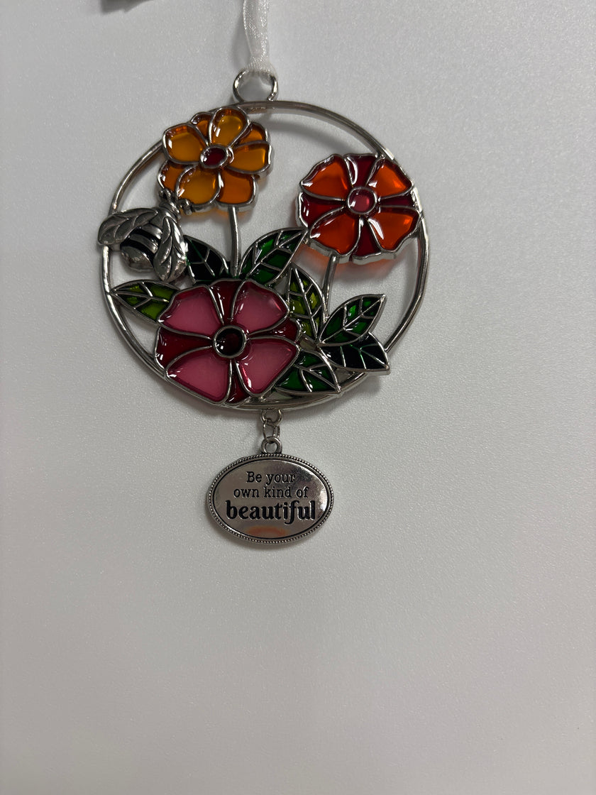 Floral stained glass keepsake ornaments