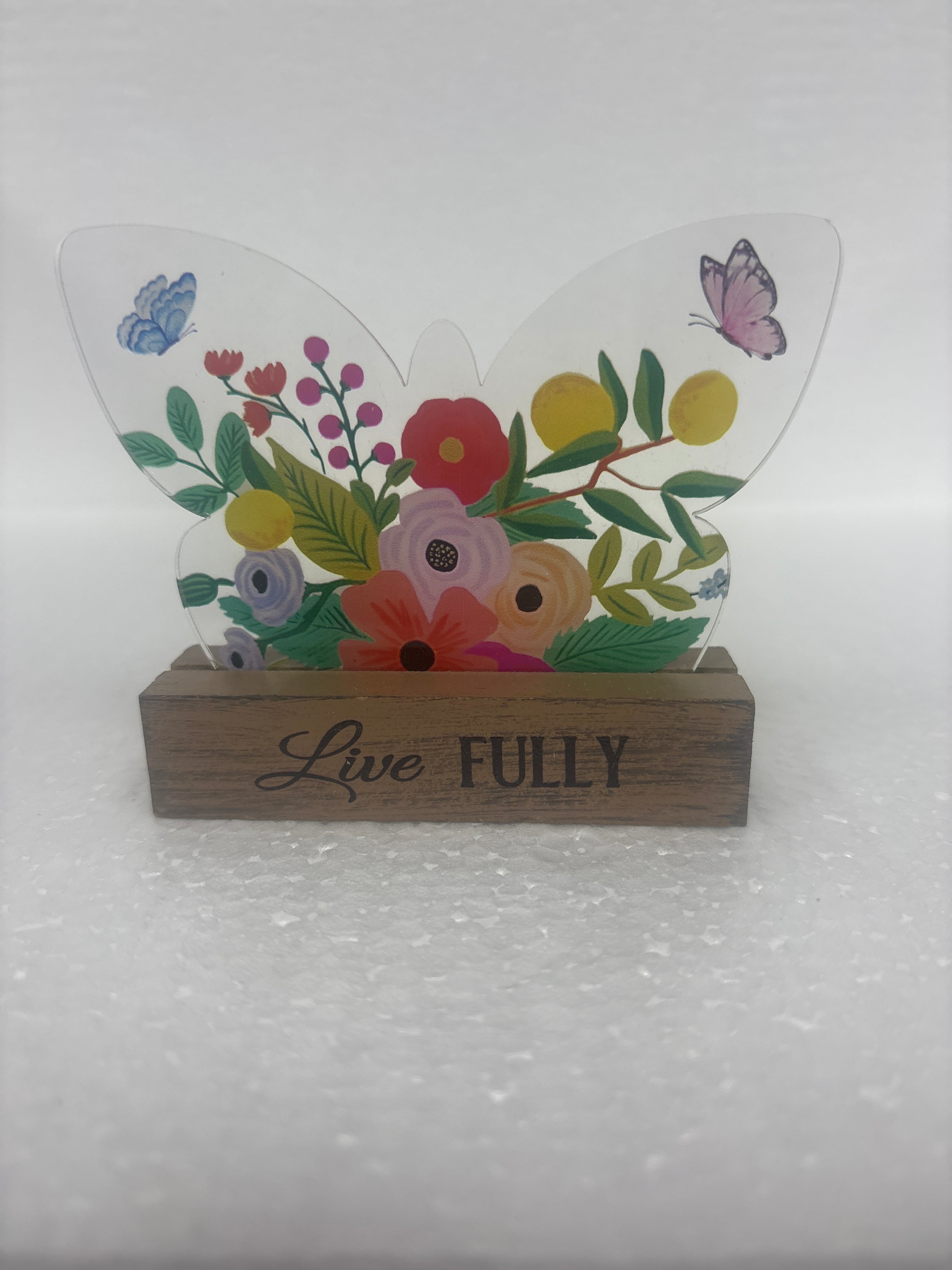 Glass Butterflies and wood talk blocks