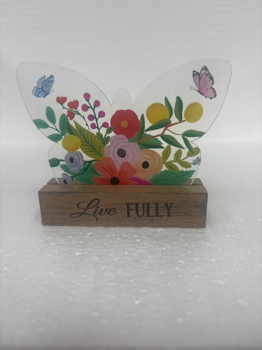 Glass Butterflies and wood talk blocks